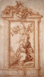 Conception architecturale avec figure féminine et putti