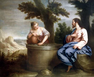 Jésus et le Samaritain,17e siècle (huile sur toile)