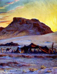 Groupe de nomades arabes dans le désert. par Nasreddine Dinet (Alphonse-Étienne Dinet)