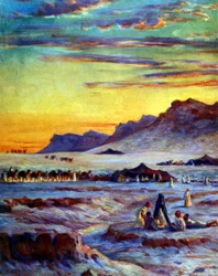 Groupe de nomades arabes dans le désert