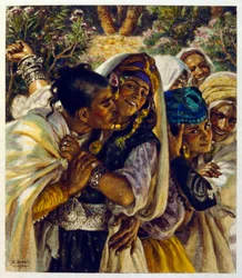 Illustration de Dinet tirée de "Mirages" Scènes de la vie arabe. 1906. Mirages, Scènes de la vie arabe a été illustré par Etienne Dinet et commenté par Silman Ben Ibrahim Bamer. Nasreddine Dinet est né sous le nom d