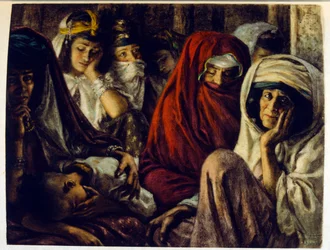 Illustration de Dinet tirée de "Mirages" Scènes de la vie arabe. 1906. Mirages, Scènes de la vie arabe a été illustré par Etienne Dinet et commenté par Silman Ben Ibrahim Bamer. Nasreddine Dinet est né sous le nom d