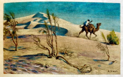 Illustration de Dinet tirée de "Mirages" Scènes de la vie arabe. 1906. Mirages, Scènes de la vie arabe a été illustré par Etienne Dinet et commenté par Silman Ben Ibrahim Bamer. Nasreddine Dinet est né sous le nom d