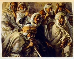 Illustration de Dinet tirée de "Mirages" Scènes de la vie arabe. 1906. Mirages, Scènes de la vie arabe a été illustré par Etienne Dinet et commenté par Silman Ben Ibrahim Bamer. Nasreddine Dinet est né sous le nom d