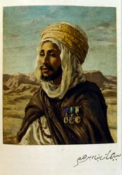 Illustration de Dinet tirée de "Mirages" Scènes de la vie arabe. 1906. Mirages, Scènes de la vie arabe a été illustré par Etienne Dinet et commenté par Silman Ben Ibrahim Bamer. Nasreddine Dinet est né sous le nom d