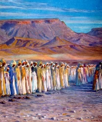 Illustration représentant des pèlerins arabes musulmans en route vers La Mecque