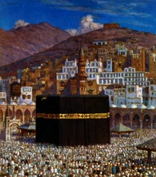 Illustration représentant des pèlerins musulmans à la Kaaba à La Mecque. par Nasreddine Dinet (Alphonse-Étienne Dinet)