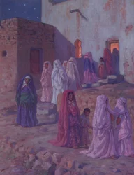 Musulmans quittant la mosquée du village à la veille de Mouled, illustration d
