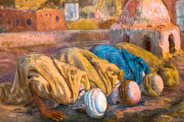 Prière sur une terrasse à Bou-Saada ou Es-Sojoud (huile sur toile)