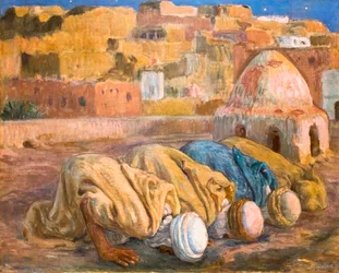 Prière sur une terrasse à Bou-Saada ou Es-Sojoud (huile sur toile)