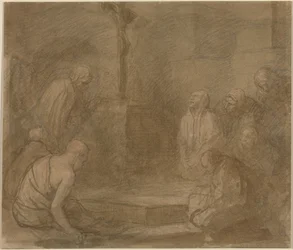 Au pied de la croix (plume et encre brune avec lavis brun sur graphite sur papier vergé)