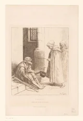 Mendiant sur un escalier