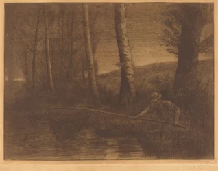 Pêcheur avec un filet cerceau (La pêche à la truble)