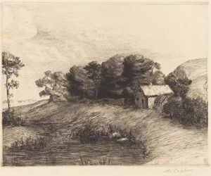 Paysage avec étang