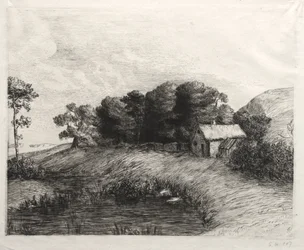 Paysage avec un étang