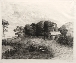 Paysage avec un étang