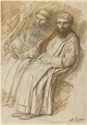 Deux moines assis dans une église