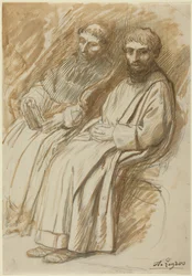 Deux moines assis dans une église