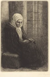 Femme assise adossée à un mur, enfant la tête sur ses genoux (Femme assise, muraille au fond, enfant la tête dans son giron)