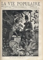 Un homme élégant achète des fleurs dans une boutique de fleuriste. Illustration par Alfons Maria Mucha (Alphonse Marie Mucha)