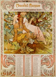 Calendrier Chocolate Masson illustré par Mucha (1860 – 1939), un peintre tchèque de l
