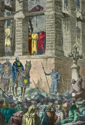 Enguerrand de Marigny est exécuté sur le gibet à Montfaucon en 1315 (Gravure)