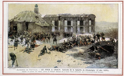 Le four à chaux - Épisode de la bataille de Champigny (02/12/1870) par Alphonse de Neuville. Gravé par le lieutenant-colonel Rousset de « Histoire générale de la guerre franco-allemande »