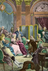 Lecture de Paul et Virginie par Bernardin de Saint Pierre dans les salons de Madame Necker à Paris (Gravure)