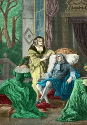 Le duc de La Rochefoucauld en conversation avec Madame de Sévigné et Madame de La Fayette (Gravure)