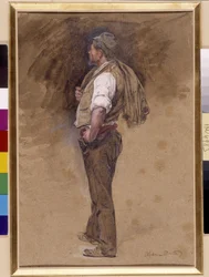 Fermier avec la veste sur la tête