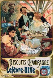 Affiche publicitaire pour Biscuits Champagne Lefèvre-Utile