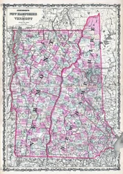 Carte du New Hampshire et du Vermont par Johnson