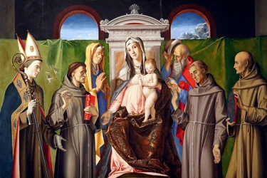 Madone et Enfant en majesté avec les saints Louis de Toulouse, Antoine de Padoue, Anne, Joachim, François et Bernardin de Sienne
