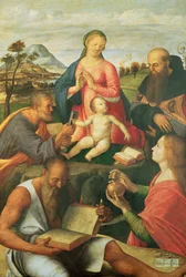 Madone et Enfant avec SS. Pierre, Jérôme et Marie-Madeleine avec un évêque, 1500