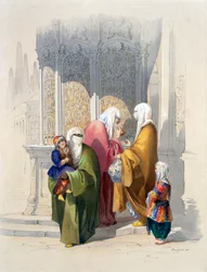 Scène de rue avec passants, y compris une femme noire africaine pauvre et un enfant, esclave ou esclave affranchi, de 