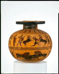 Aryballos en terre cuite (flacon à huile), vers 550 av. J.-C.