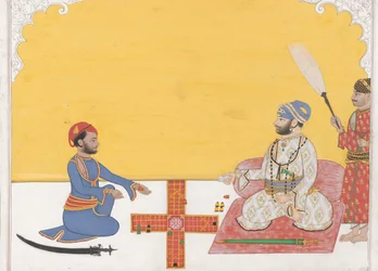 Maharaja Sovan Singh jouant au pachisi