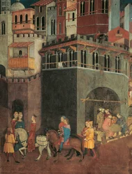 Effets du bon gouvernement en ville, Procession de la noblesse dans les rues de la ville (détail)