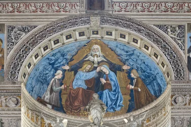Couronnement de la Vierge Marie avec Dieu et le Saint-Esprit entre Francesco et Ludovico Sforza