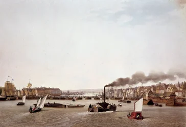 Vue du trafic fluvial sur la Seine à Rouen