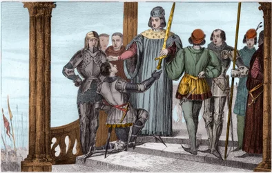Charles V (1358-80) le Sage présente son épée à Duguesclin - Charles V Le sage (1338-1380) présente solennellement l