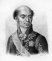 Dominique Catherine, Marquis de Pérignon Maréchal de France (1754-1818). Dans « Portraits des généraux français en suite les victoires et conquêtes des Français ». Gravé par Ambroise Tardieu en 1818. Collection Stella.