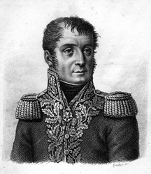 Général Mouton-Duvernet (Régis Barthélemy, Baron Mouton-Duvernet) Général français (1769-1816). Dans « Portraits des généraux français en suite les victoires et conquêtes des français ». Gravé par Ambroise Tardieu en 1818. Collection Stella