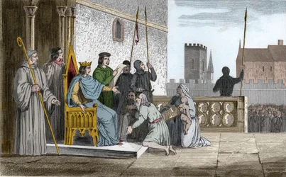 Louis X (1289-1316) le Hutin émancipe les serfs - Gravure de 1825 dans "Histoire de France"
