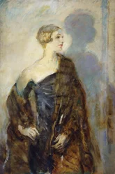 Portrait de Lady Abdy, trois-quarts longueur, portant un manteau de fourrure