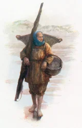 A Shrimper, Coxyde (colour litho)