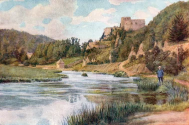 Chateau de Bouillon, in the Semois Valley (colour litho)