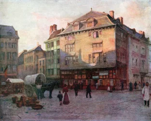 Ancienne maison du Quai de la Goffe, Liège (lithographie couleur)