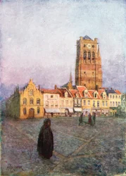Tour de Saint-Nicolas, Furnes (lithographie couleur)