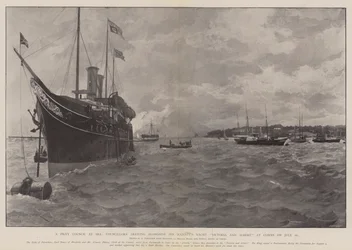 Un conseil privé en mer, les conseillers arrivant à bord du yacht de Sa Majesté Victoria et Albert à Cowes le 26 juillet